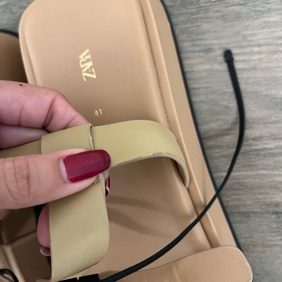 Zara Leather Embellished Flatform Sandals size 10 - Picture 6 of 9